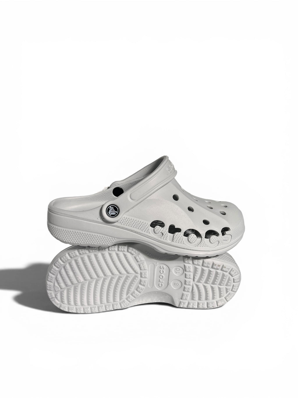Grey cut work clogs